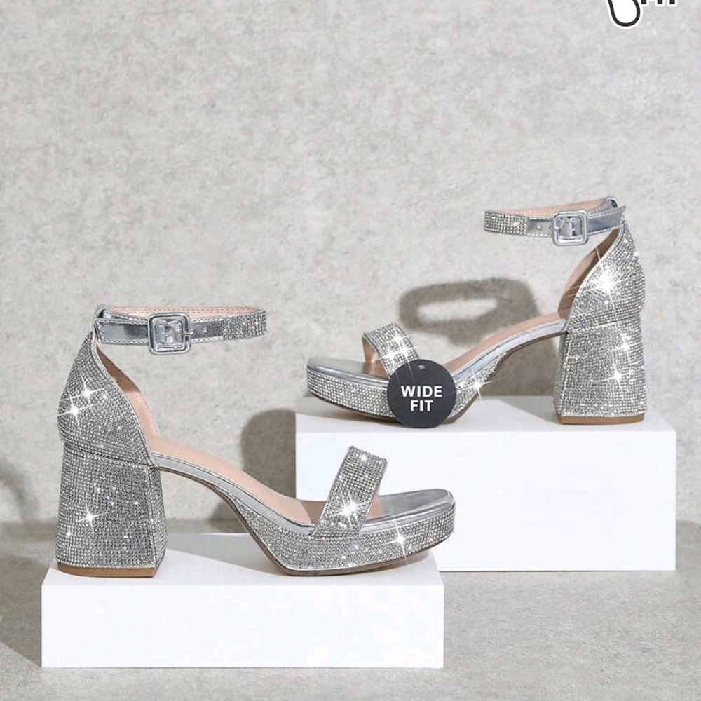 SHEIN Silver Sparkle Block Heels